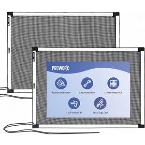 PROWORX Adjustable Window Screens Expandable, 2 Pack 10" H x 19"-36" W Horizontal and Vertical Adjustable, Durable Replacement Screens for House Windows, Aluminum Frame with Repair Tape, Safety Rope