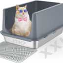 LIHONG Stainless Steel Litter Box with Lid, XL Metal Cat Litter Tray for Indoor Cats, Enclosure Cat Litter Pan for Large Cats, Non-Sticky Large Kitty Litter Box, Anti-Leakage, 23.5" X 15.6" X 12"