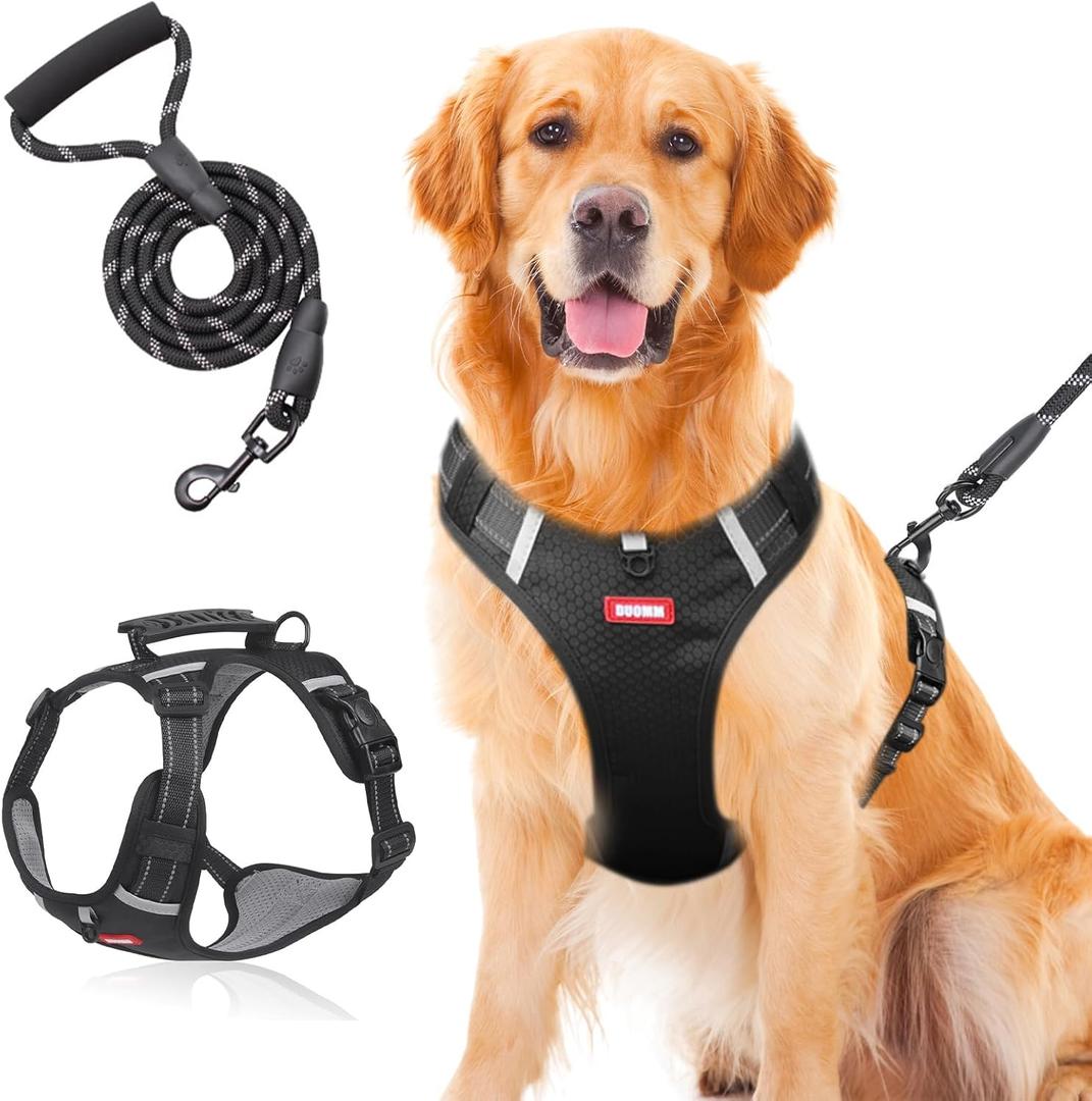 Wanheart Anti-Yank Dog Safety Vest with 2 Belt Buckles, Adjustable Soft Padding, Reflective Oxford Material, with Easy Control Handle (Black, S:Neck (14-18''), Chest (14-19''), 11-16lbs)