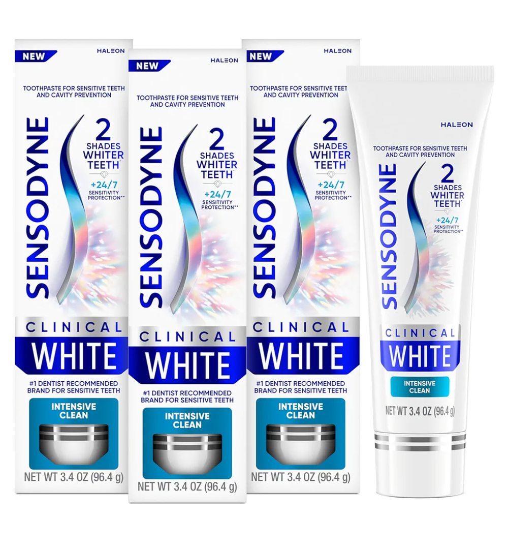 Sensodyne Clinical White Toothpaste Clinically Proven Whitening for Sensitive Teeth, Intensive Clean, 3.4 oz (2 Pack)