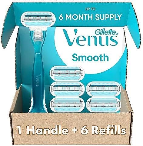 Gillette Venus Smooth Women's Razor Handle + 5Refills with Soft-Grip Gel Handle
