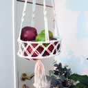 Hanging Baskets for Fruit and Vegetable Storage 3-Tier, Boho Wall Hammock for Produce Organizing, Macrame Bohemian Decor for Kitchen, Bedroom, Indoor Plants (A-Metal Rings-1 Tier+String Bag)