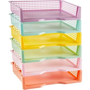 gisgfim 6 Pack Plastic Turn in Paper Trays for Classroom Pastel Storage Bin Basket Organizers for School Teacher Supplies Classroom Office Home Organization Storage Tray Holds 4A Paper File Document