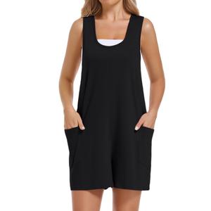 Nfsion Womens Summer Casual Sleeveless Romper Loose Crew Neck Shorts Lounge Overalls Jumpsuit with Pockets Small Black (S)