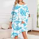 Plus Size Moo Moos for Women Oversized Sleep Shirts for Women Oversized Nightgown with Pocket Fit S-5XL (Blue Tie Dye)