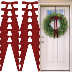 24 Pcs Velvet Bows Christmas Tree Ornaments Vintage Velvet Ribbon Bows for Tree Garland Wreath Indoor Xmas Decorations(9 x 13 Inch,Width of 5/8",Dark Red)