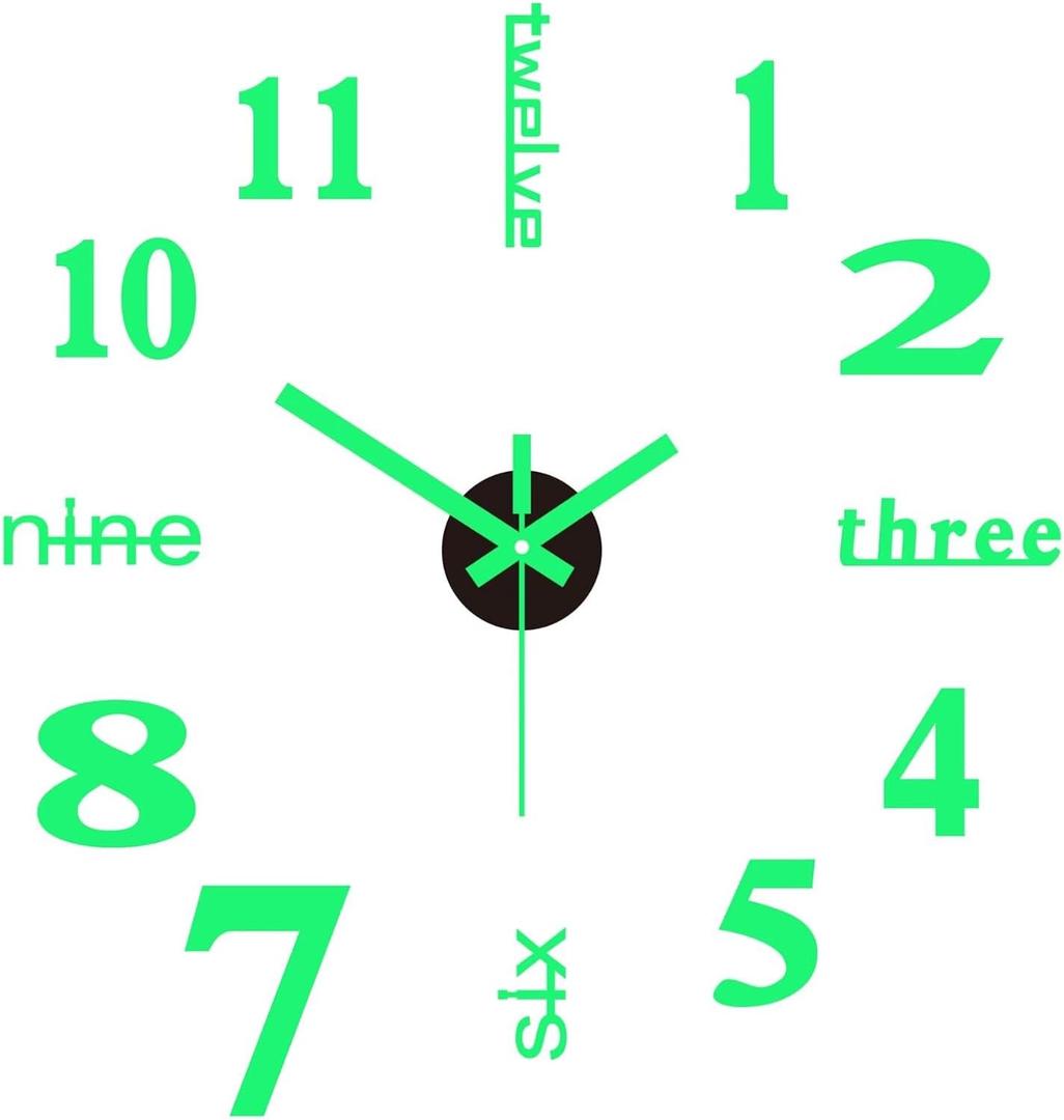 DIY Wall Clock Silent Frameless Wall Clocks Battery Operated 19.7 Inch Luminous Acrylic Wall Clock Sticker Modern Wall Clocks for Living Room Kitchen Bedroom Office (M)