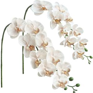 Floroom 2pcs Faux Phalaenopsis Orchid Fake Artificial Flower with Stems, Real Touch Large Blooms 40 Inch for DIY Bouquets, Wedding Centerpieces & Home Decor, Warm Beige