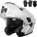 Adult Modular Motorcycle Helmets, DOT Approved Flip up Dual Visor Full Face Helmet for Men Women Moto ATV UTV Snowmobile ADV Four Wheeler Street Bike with Gloves & Mask (White, XL)