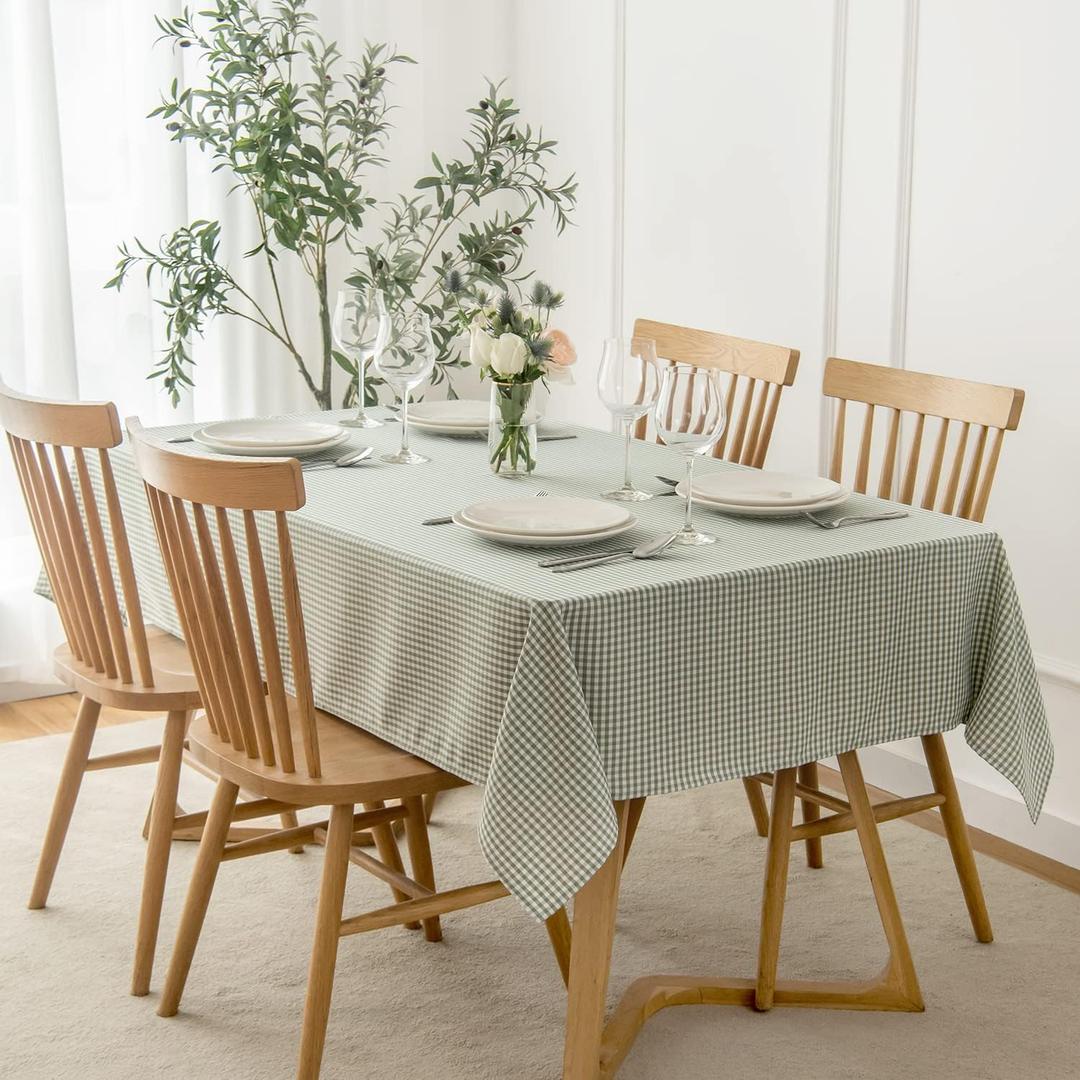 maxmill Rectangle Checkered Tablecloth Waterproof Spillproof Wrinkle Resistant Buffalo Plaid Heavy Weight Table Cloth Gingham Table Cover for Outdoor and Indoor Use, 52 x 70 Inch Sage White (70" x 52" (Rectangular), Sage White)