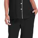 COLORFULLEAF Women's 100% Cotton Pajamas Set Button Down Sleepwear Short Sleeve Shirt and Long Pants Soft Ladies Lounge Sets (Black, M)