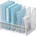 SUPEASY Desk Organizers Metal Desk Magazine File Holder with 5 Vertical Compartments Rack File Organizer for Office Desktop, Classroom, Home Workspace, White