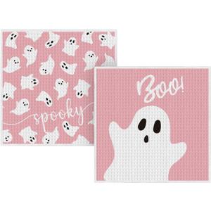 2 x Artoid Mode Pink Ghost Spooky Boo Halloween Kitchen Dish Cloths, 12x12 Inch Quick Dry Microfiber Dishcloths for Kitchen Premium Dish Rags Set of 2