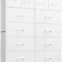 WLIVE 12 Drawer Tall White Fabric Dresser Bedroom Storage Chest