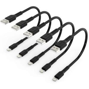 6 inch iPhone Charge Cable Short, 0.5ft 5Pack USB to Lightning Cord for Fast Charging Stations Compatible with Apple iPhone 12 11 Pro Max Xs 8 7 6 5 Plus, iPad Air/Mini (Black)