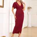 AISWI Womens Maternity Wrap Dress V Neck Ruffle Sleeves Semi Formal Baby Shower Photoshoot Party Cocktail Pregnancy (Red, M)