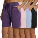 Real Essentials 3 Pack: Women's Dry-Fit Athletic 7" Bermuda Long High Waisted Running Shorts, XL
