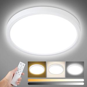 Unicozin Dimmable LED Flush Mount Ceiling Light with Remote Control, Wired 3000K-6000K Color Changing, 12Inch 24W(150W Equiv) 2200LM, Round Flat Ceiling Lamp White for Bedroom, Living Room, Kitchen