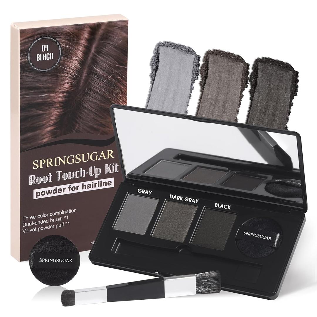 Root Touch Up Hair Color  3 Color Blendable Hairline Powder for Gray Coverage, Root Cover Up & Thinning Edges  48H Sweat Resistant, Natural Finish for Women & Men  Black