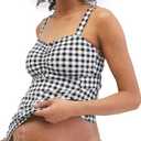Beach Bump 2 Piece Tankini Swimsuit UPF 50+ (Large, Black/ White Gingham)