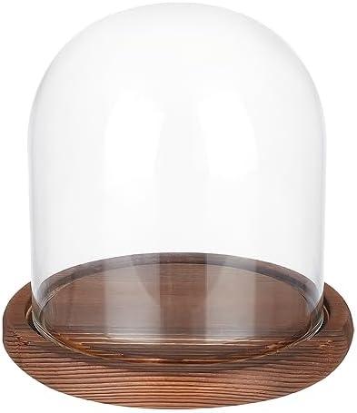 BENECREAT 5.5x5inch Eternal Transparent Flower Glass Cover, Cloche Dome Micro Landscape with Solid Wood Base for DIY Flower Craft, Wedding Decorations