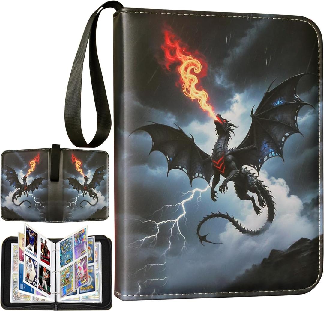 Cool Dragon Trading Card Binder - 4-Pocket Zipper Binder with 400 Pockets, Ideal for Card Collectors and Enthusiasts - Collectible Trading Card Album with Sleeves