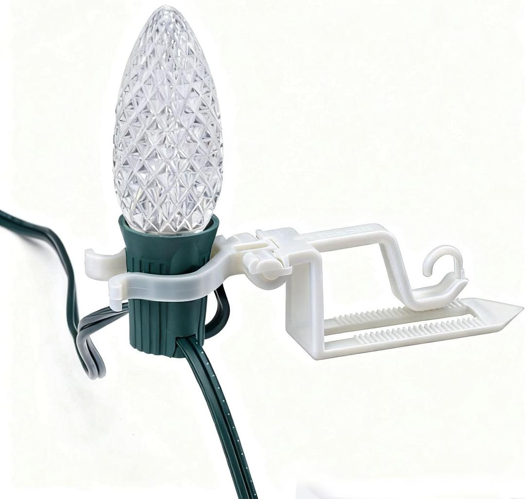 C7 C9 Outdoor Christmas Lights Clips, Adjustable Quick Clips for Shingle,Gutter,Roof,Fence,C7 White,50 Pack