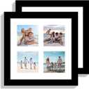 Hongkee 10x10 Picture Frame Set of 2, Real Glass and Black Collage Frame, Display Pictures Four Opening 4x4 With Mat or 10 x 10 Without Mat for Wall Hanging or Tabletop