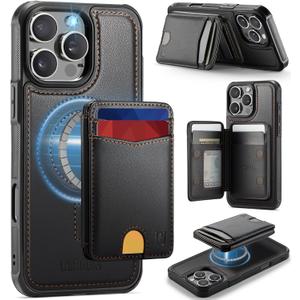 for iPhone 16 Pro Max Wallet Case Compatible with Magsafe, Magnetic RFID Blocking Card Holder Kickstand 2 in 1 Detachable Case for iPhone 16 Pro Max 6.9", Black