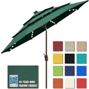 EliteShade USA 10-Year-Non-Fading 9ft 3-Tier Market Patio Umbrella, Commercial Table Umbrella with 80 Solar LED Lights, Crank Open, Windproof & UPF 50+ UV Protection for Garden, Deck, Pool, Backyard, Forest Green