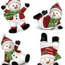 4 Pcs Christmas Snowman Figurines Table Top Set Sitting Laying Standing Tabletop Decoration Wooden Snowman Statue Decor for Winter Holiday Mantle Desk Shelf Party Decoration