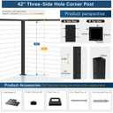 42" T-Drilled Corner Cable Railing Post, Three-Side Holes Stainless Steel T304 Corner Rail Post, Upgraded Black One-Post Corner Solution, Wire Metal Post for Indoor Outdoor Corner Railing