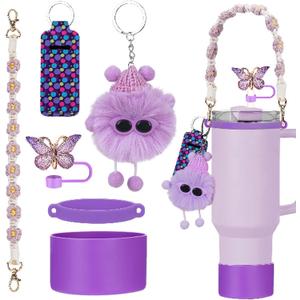 6PCS Use for Stanley Cup Tumbler Accessories 40oz 30oz,Compatible with Stanley Cup Tumbler Water Bottle Handle Sling Strap for Carrying(Purple)