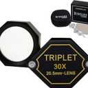 30x Magnification Jeweler Loupe Achromatic Triplet Lens 20.5mm Optical Glass Hexagonal Design Black Gem Jewelry Pocket Magnifier Tool