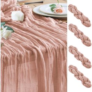 Cheesecloth Table Runner Dusty Pink 10FT Boho Gauze, 4 Pack | 120 Inch Cheese Cloth Table Runner Rustic Sheer Runners for Wedding Birthday Baby Bridal Shower Christmas Table Decor