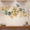 Large Wall Clock 37 Inch Creative Metal Ginkgo Leaf Design Silent Non Ticking Gold Decoration ClocksAdjustmentable Horizontally and Vertically for Living Room Bedroom Kitchen Home (37x20)