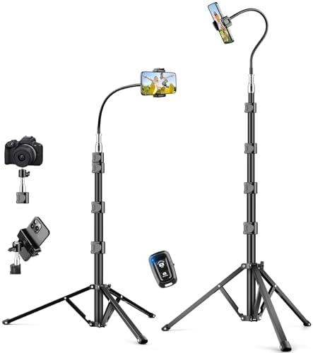 Flexible Tripod for iPhone, 88" Tall Cellphone Tripod with Gooseneck, Phone Holder and Wireless Remote, Camera Phone Stand for Recording Filming, Compatible with iPhone/Android