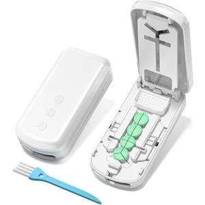 Daviky Pill Cutter Splitter for Small & Tiny Pills, Dual Safety Blades, Adjustable Centering Slot, Precise 1/2 1/3 1/4 Tablet Cutter, Built-in Storage, Portable & Senior-Friendly (White)