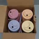 Elk and Friends Kids + Toddler Glass Cups | The Original 12oz Glass Mason Jar with Sleeves + Lids | Silicone Straws + Stopper | Smoothie Cup | Food Storage | Blush/Lilac/Peach/Lemon | 4 Pack