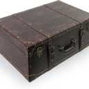 Vintage Style Faux Leather Storage Trunk with Leather Straps and Brass Studs, Dark Brown