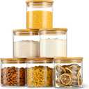 22oz Straight cylindrical Airtight Storage Jars with Bamboo Lid Set of 6 Storage Container Stackable Spice Jar, Kitchen Canister for Sugar, Tea, Cookies and Coffee beans (with Black Lable)