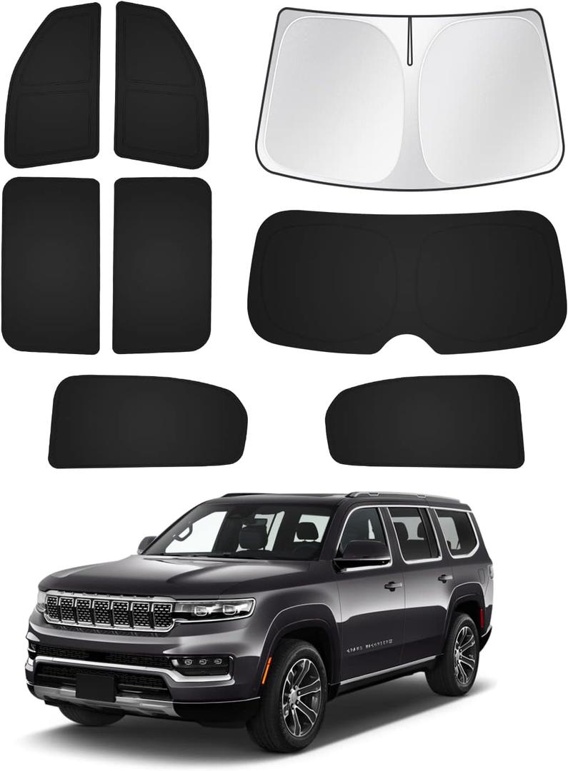 Windshield Sun Shade for 2022-2025 2026 Jeep Grand Wagoneer (Not for Jeep Wagoneer) Accessories Sunshade Side Rear Window Shade Cover Sun Visor Privacy Protection Keep Vehicle Cool Black 8PCS