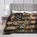 Deer American Flag Blanket Throw Blanket Flannel Lightweight Soft Plush Fuzzy Blankets for Bed Sofa Couch Livingroom Chair Car Travel Pet 50"x40"