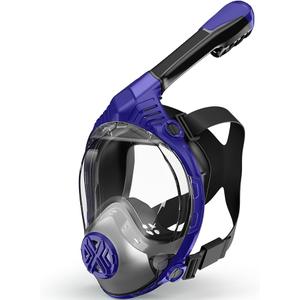 Full Face Snorkel Mask- Snorkeling Gear for Adults with Safe Dry Top Breathing System, Latest Foldable Panoramic View Snorkeling Mask for Men and Women, Anti Fog Anti Leak (Small-Medium, Dark Blue)