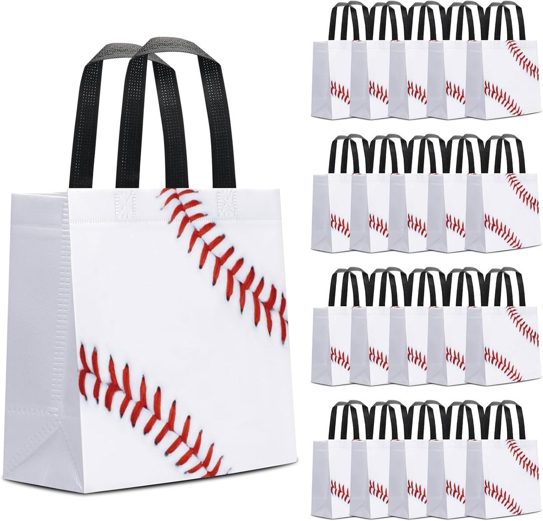 24 PCS Baseball Gift Bags Sports Party Favor with Handles Reusable Baseball Goodie Snack Favor Bag Non Woven Party Favor Bags for Sports Birthday Supplies