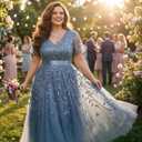 Pinup Fashion Plus Size Formal Dresses - Evening Gowns Wedding Sequin Embroidery V-Neck Prom Long Dress, Size 18 W