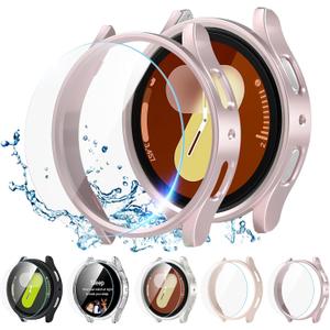 Screen Protector Compatible with Samsung Galaxy Watch 7 40mm, 5+5 Pack HD Tempered Glass Protective Film and Hard PC Bumper Case for Samsung Galaxy Watch 7, Face Cover for Samsung Watch 7 40mm (Black/Clear/Rosegold/Pink/Starlight)