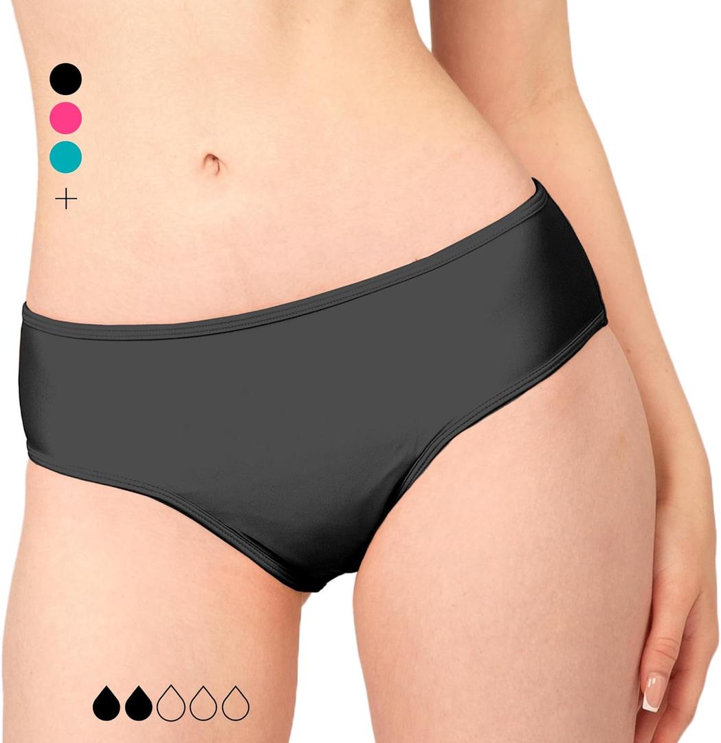 Period Swimwear - Menstrual Leakproof Bikini Bottoms - Mid Waisted Swim Bottoms for Teens, Girls, Women (XX-Small, Black)