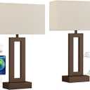Seealle Bedroom Lamps for Night Stands - Touch Control, 3 Way Dimmable, USB C+A Charging, LED Bulbs, Easy Assembly(Yellow&Brown)