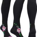 Physix Gear Compression Socks 20-30 mmHg - Men & Women - Running, Nurses, Shin Splints, Flight, Travel (Black/Pink Flower) L/XL